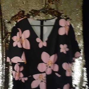 3x black romper/jumpsuit woth large pink flower s